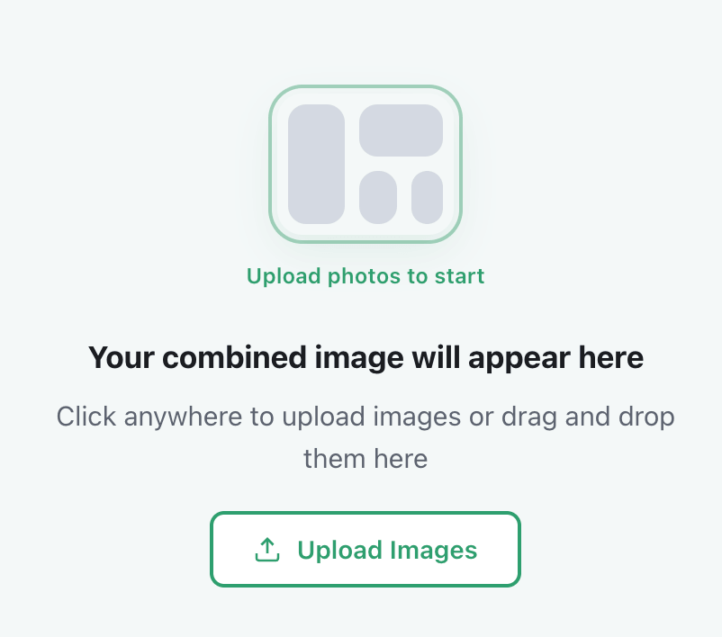 Upload images interface for the online image combiner.